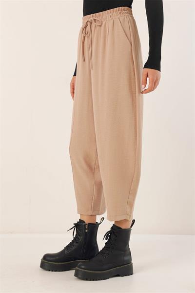 6591 Dokuma Şalvar Pantolon - Bisküvi