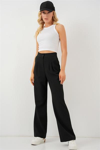 6638 Yüksek Bel Palazzo Pantolon - D. Siyah
