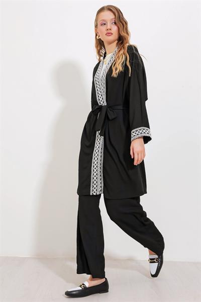 6643 Örme Kimono Takım - Siyah