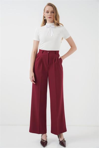 6647 Bol Paça Kumaş Pantolon - Bordo