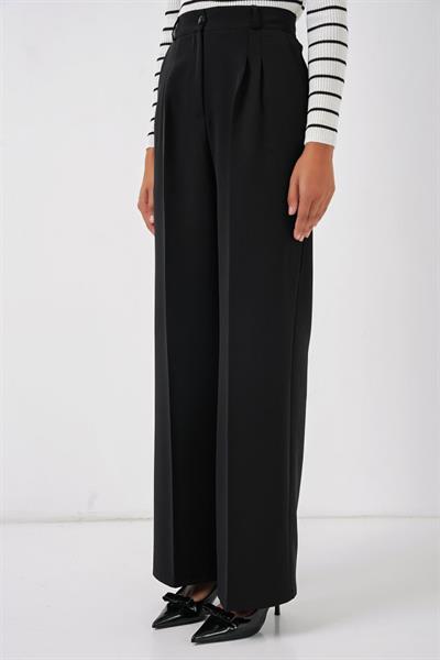 6647 Bol Paça Kumaş Pantolon - Siyah