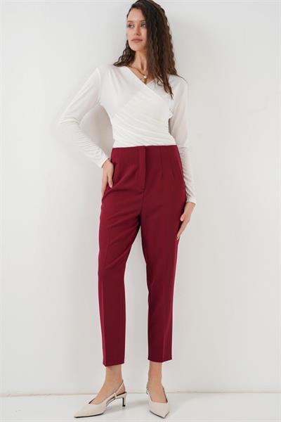 6650 Yüksek Bel Kumaş Pantolon - Bordo