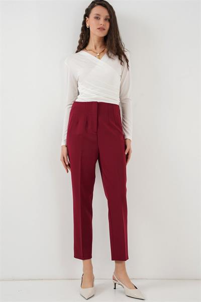 6650 Yüksek Bel Kumaş Pantolon - Bordo