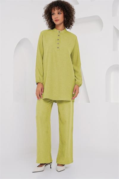 6678 Keten Tunik Pantolon İkili Takım - G.Yeşil