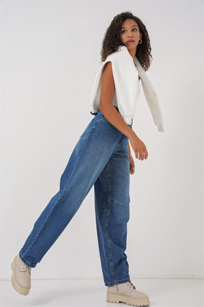 6689 Yüksek Bel Baggy Kot Pantolon - Lacivert