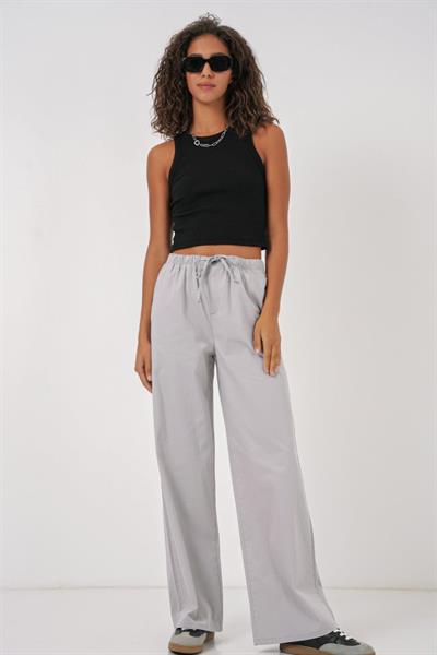 6690 Bol Paça Yüksek Bel Pantolon - Gri