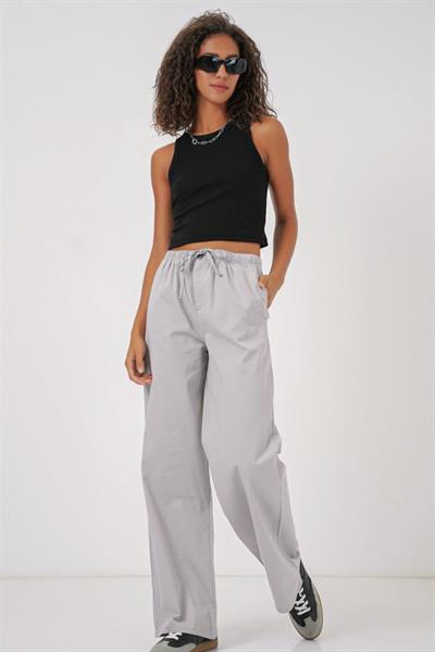 6690 Bol Paça Yüksek Bel Pantolon - Gri