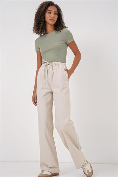 6690 Bol Paça Yüksek Bel Pantolon - Krem