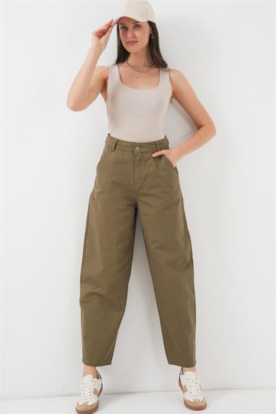 6703 Yüksek Bel Kot Pantolon - Haki