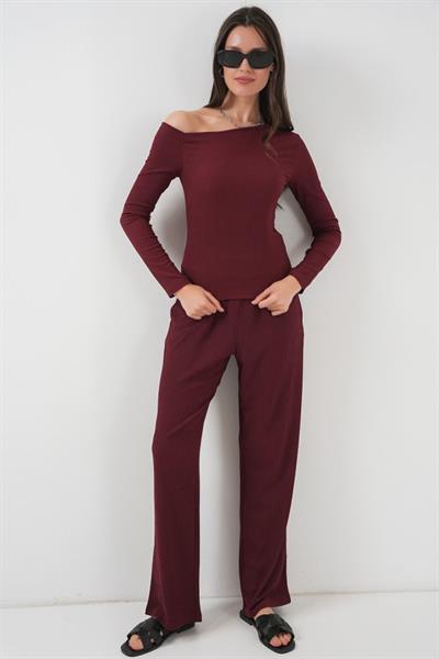 6708 Düşük Omuz Alt Üst Takım - Bordo