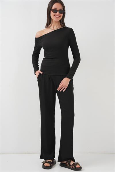 6708 Düşük Omuz Alt Üst Takım - Siyah
