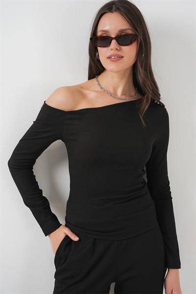 6708 Düşük Omuz Alt Üst Takım - Siyah