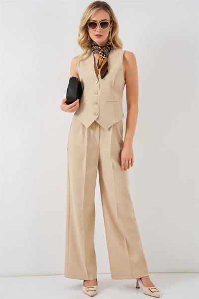 6709 Yelek Pantolon İkili Takım - Bej