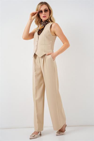 6709 Yelek Pantolon İkili Takım - Bej