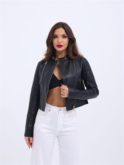 6711 DERİ CEKET-SİYAH