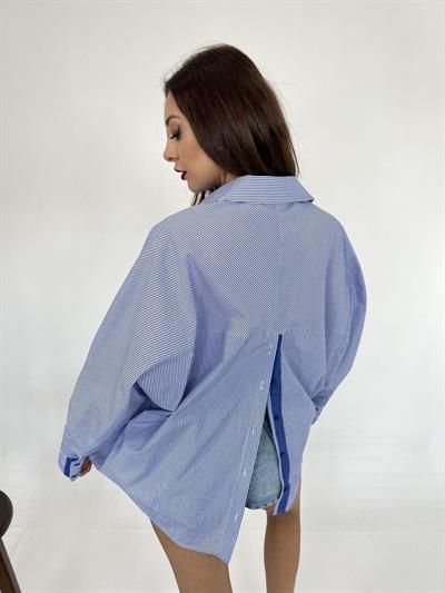 6744 GÖMLEK-MAVİ BEYAZ ÇİZGİLİ