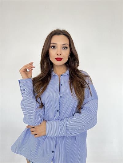 6744 GÖMLEK-MAVİ BEYAZ ÇİZGİLİ