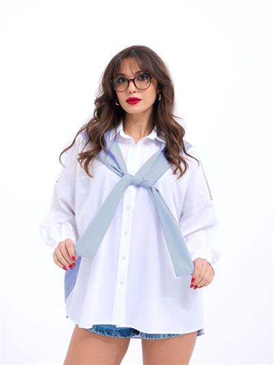 6749 GÖMLEK-MAVİ BEYAZ ÇİZGİLİ