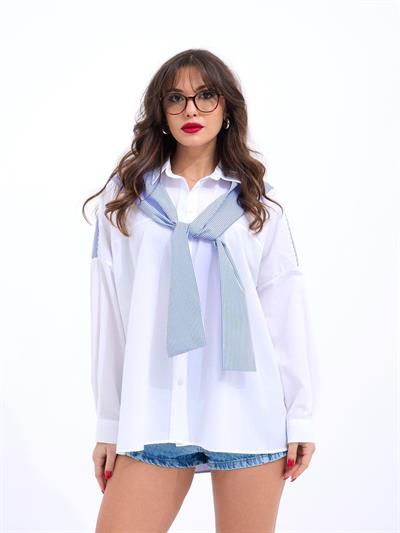 6749 GÖMLEK-MAVİ BEYAZ ÇİZGİLİ