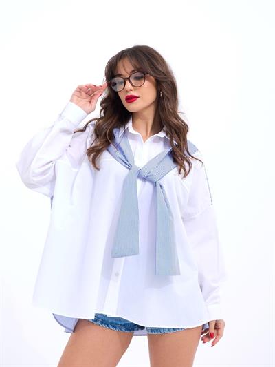 6749 GÖMLEK-MAVİ BEYAZ ÇİZGİLİ