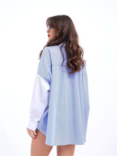 6749 GÖMLEK-MAVİ BEYAZ ÇİZGİLİ