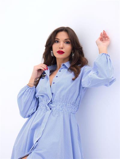 6813 ELBİSE-MAVİ BEYAZ ÇİZGİLİ