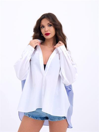 6816 GÖMLEK-MAVİ BEYAZ ÇİZGİLİ