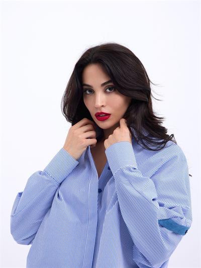 6835 GÖMLEK-MAVİ BEYAZ ÇİZGİLİ