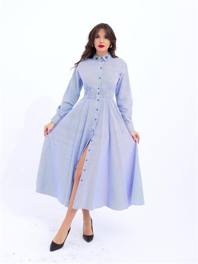 6849 ELBİSE-MAVİ BEYAZ ÇİZGİLİ