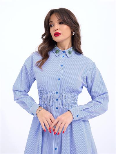 6849 ELBİSE-MAVİ BEYAZ ÇİZGİLİ