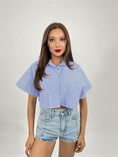 6882 BLUZ-MAVİ BEYAZ ÇİZGİLİ