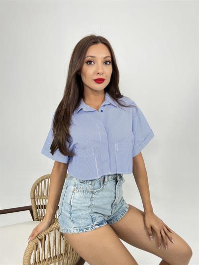 6882 BLUZ-MAVİ BEYAZ ÇİZGİLİ