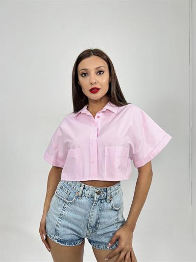 6882 BLUZ-PEMBE ÇİZGİLİ