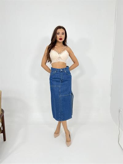 6900 SLIPPED MIDI SKIRT-MAVİ