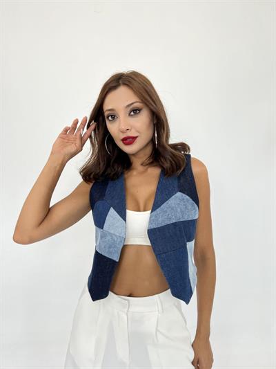 6936 DENIM PIECES VEST-MAVİ