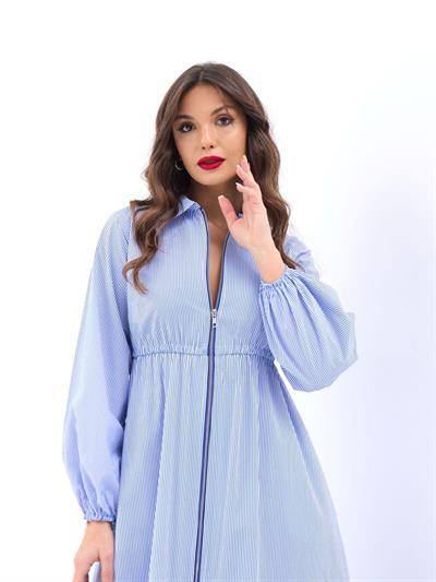 6966 ELBİSE-MAVİ BEYAZ ÇİZGİLİ