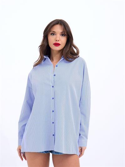 7057 GÖMLEK-MAVİ BEYAZ ÇİZGİLİ