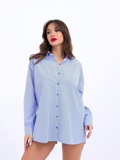 7057 GÖMLEK-MAVİ BEYAZ ÇİZGİLİ