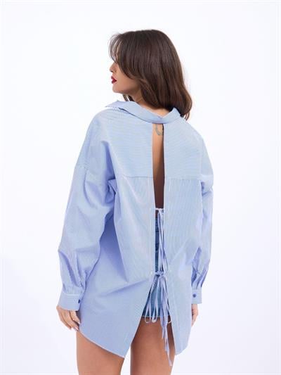 7057 GÖMLEK-MAVİ BEYAZ ÇİZGİLİ