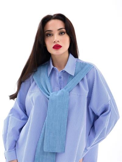 7074 GÖMLEK-MAVİ BEYAZ ÇİZGİLİ