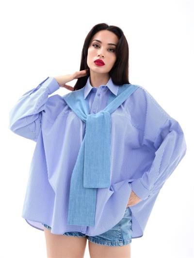 7074 GÖMLEK-MAVİ BEYAZ ÇİZGİLİ