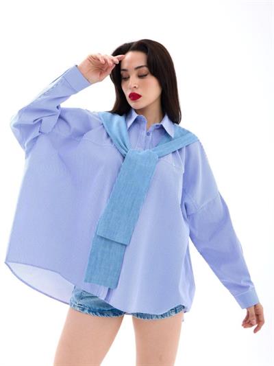 7074 GÖMLEK-MAVİ BEYAZ ÇİZGİLİ