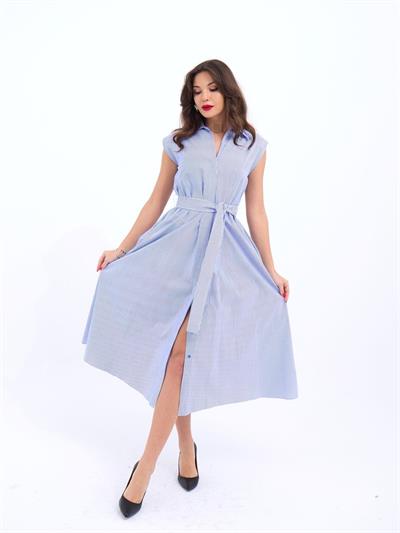 7127 ELBİSE-MAVİ BEYAZ ÇİZGİLİ