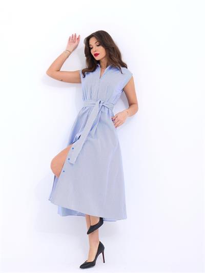 7127 ELBİSE-MAVİ BEYAZ ÇİZGİLİ