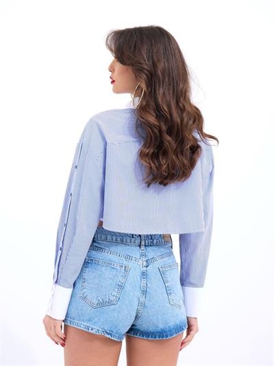 7151 GÖMLEK-MAVİ BEYAZ ÇİZGİLİ