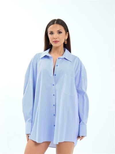 7388 GÖMLEK-MAVİ BEYAZ ÇİZGİLİ