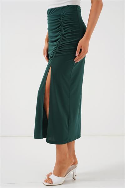 8033 Sandy Yırtmaçlı Etek - Zümrüt Yeşili
