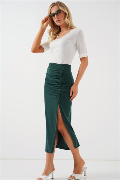 8033 Sandy Yırtmaçlı Etek - Zümrüt Yeşili