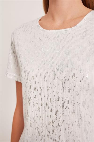 909 Varaklı Basic Tişört - Gümüş