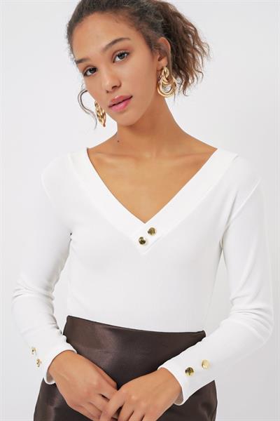 923 Uzun Kollu Body - Beyaz